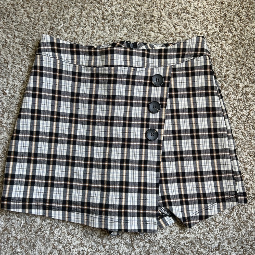 Altar'd State Black and White Asymmetrical Wrap Skort Preppy Plaid School Girl